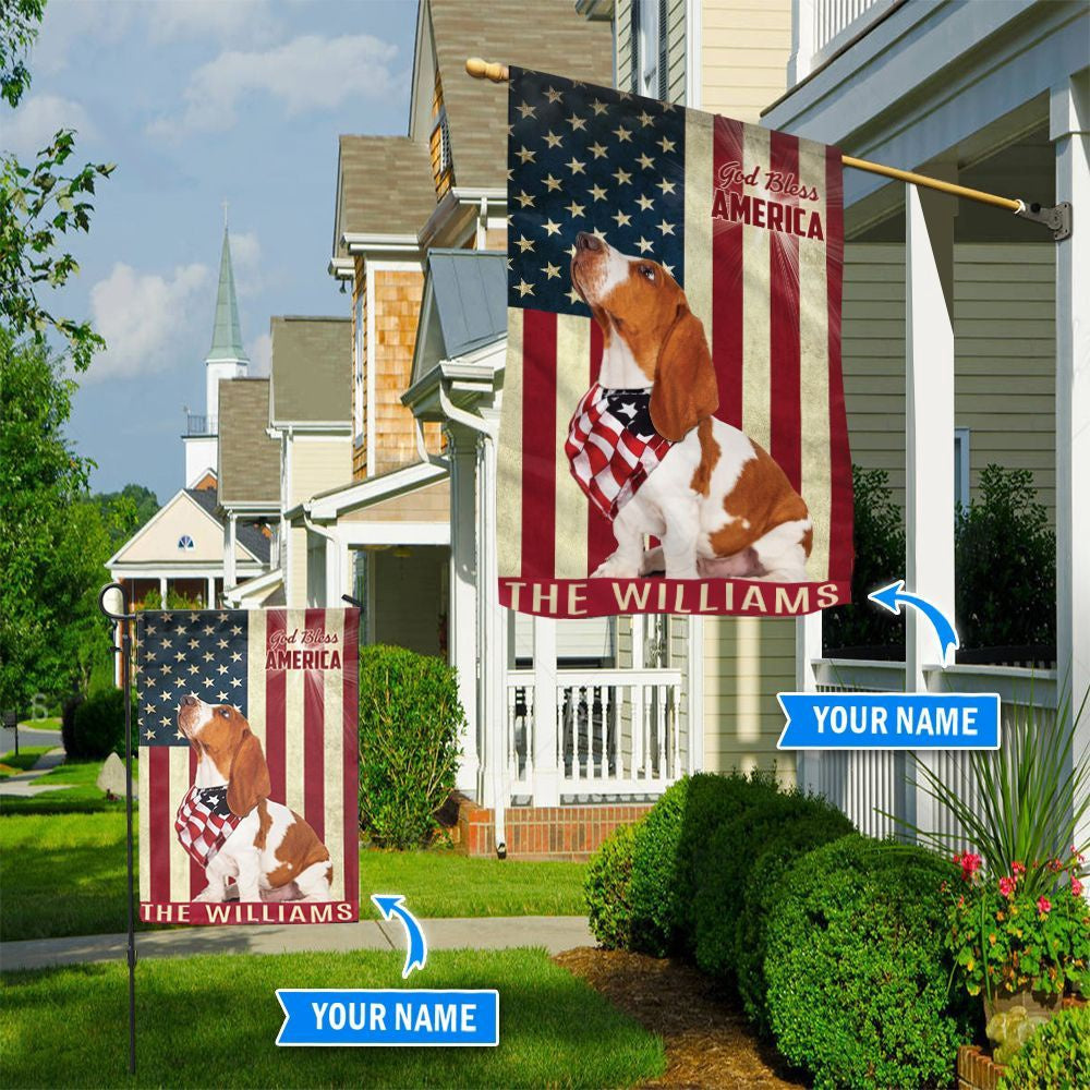 Personalized Dog Flags, Basset Hound God Bless America Flag, Dog Flag For House, Garden Flags Dogs, Dog House Flags