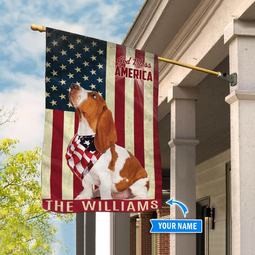 Personalized Dog Flags, Basset Hound God Bless America Flag, Dog Flag For House, Garden Flags Dogs, Dog House Flags