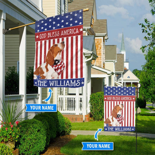 Personalized Dog Flags, Basset Hound God Bless America Flag, Garden Flags Dogs, Dog House Flags