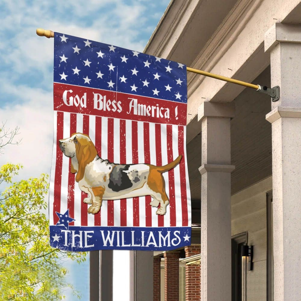Personalized Dog Flags, Basset Hound God Bless America Flag, Garden Flags Dogs, Dog House Flags