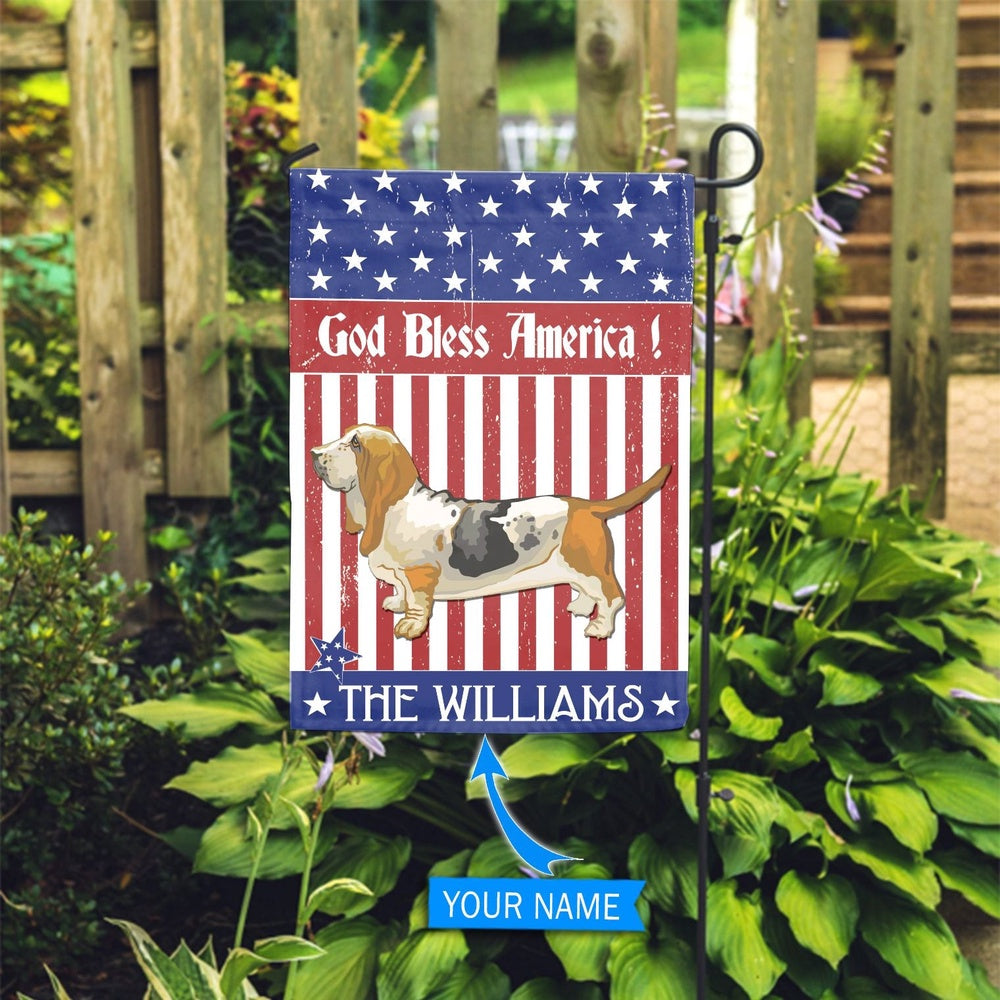 Personalized Dog Flags, Basset Hound God Bless America Flag, Garden Flags Dogs, Dog House Flags