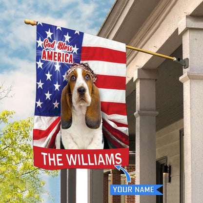 Personalized Dog Flags, Basset Hound God Bless America House Flag, Garden Flags Dogs, Dog House Flags