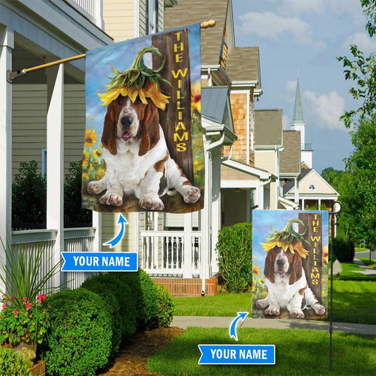 Personalized Dog Flags, Basset Hound Sunflower Flag, Garden Flags Dogs, Dog House Flags