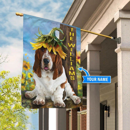 Personalized Dog Flags, Basset Hound Sunflower Flag, Garden Flags Dogs, Dog House Flags