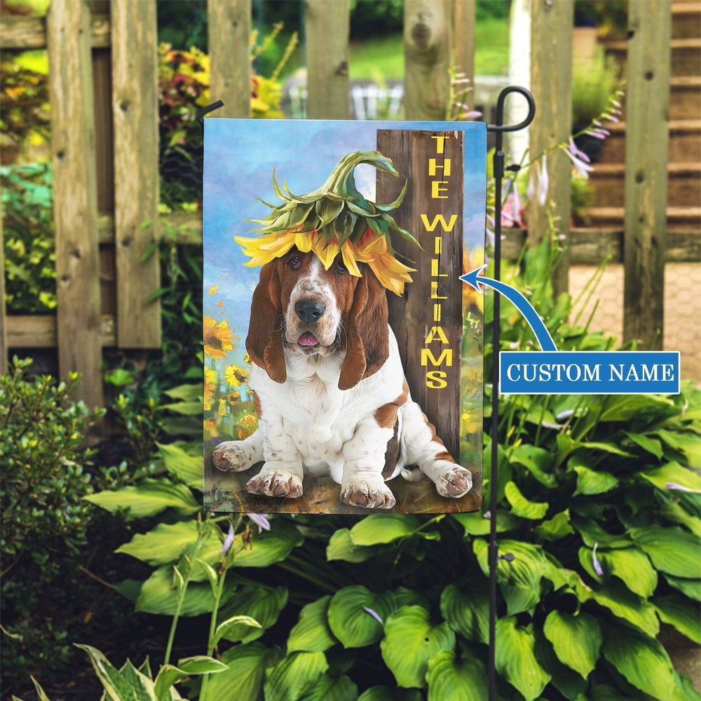 Personalized Dog Flags, Basset Hound Sunflower Flag, Garden Flags Dogs, Dog House Flags