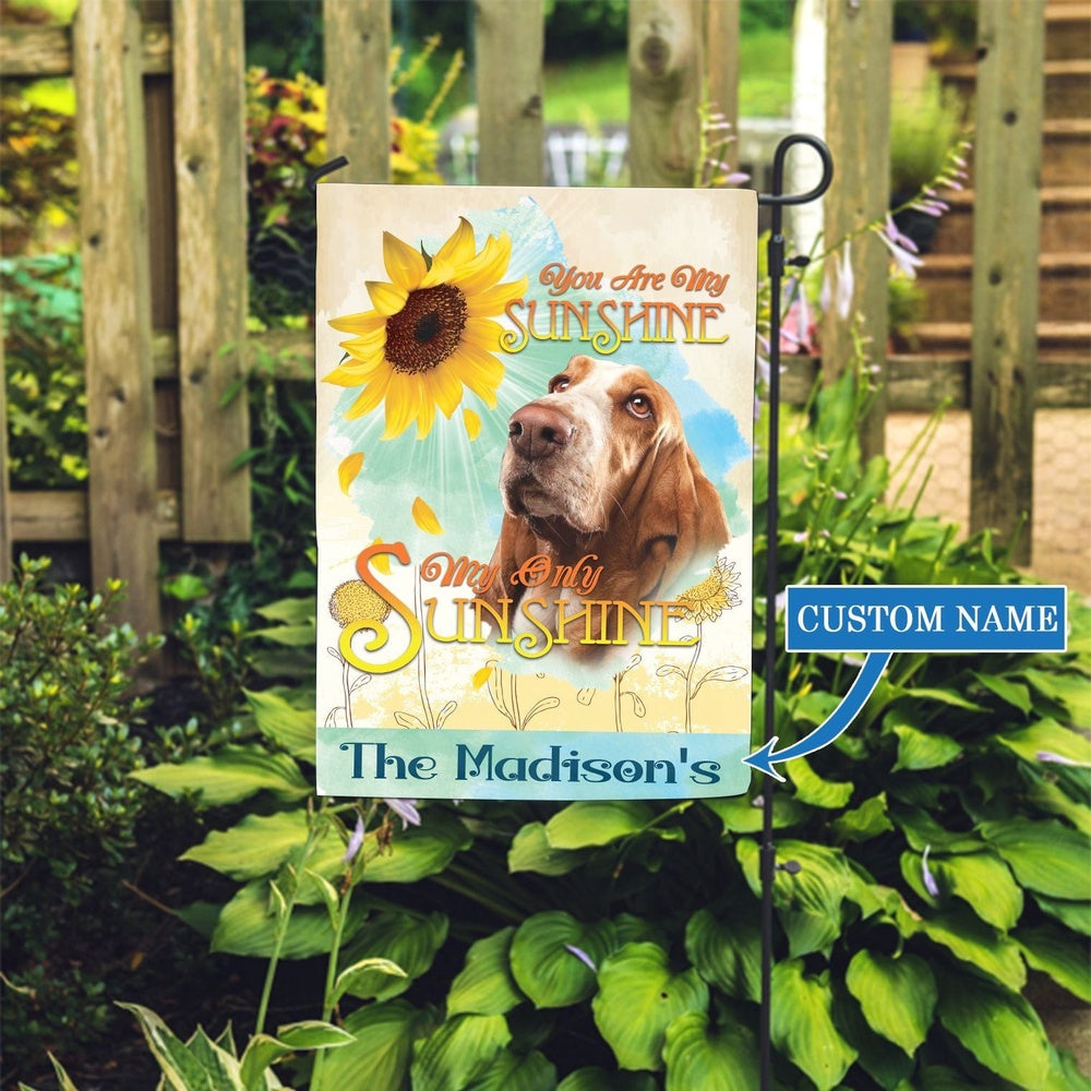 Personalized Dog Flags, Basset Hound Sunflower Garden Flag, Dog Flag For House, Garden Flags Dogs, Dog House Flags
