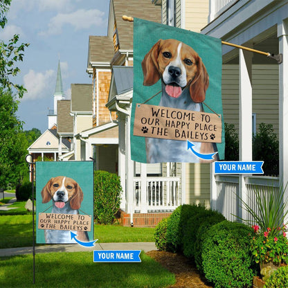 Personalized Dog Flags, Beagle-Welcome To Our Happy Place Flag, Dog Flag For House, Garden Flags Dogs, Dog House Flags