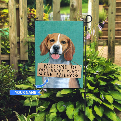 Personalized Dog Flags, Beagle-Welcome To Our Happy Place Flag, Dog Flag For House, Garden Flags Dogs, Dog House Flags