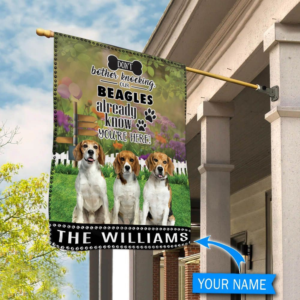 Personalized Dog Flags, Beagle Don't Bother Knocking Flag, Garden Flags Dogs, Dog House Flags