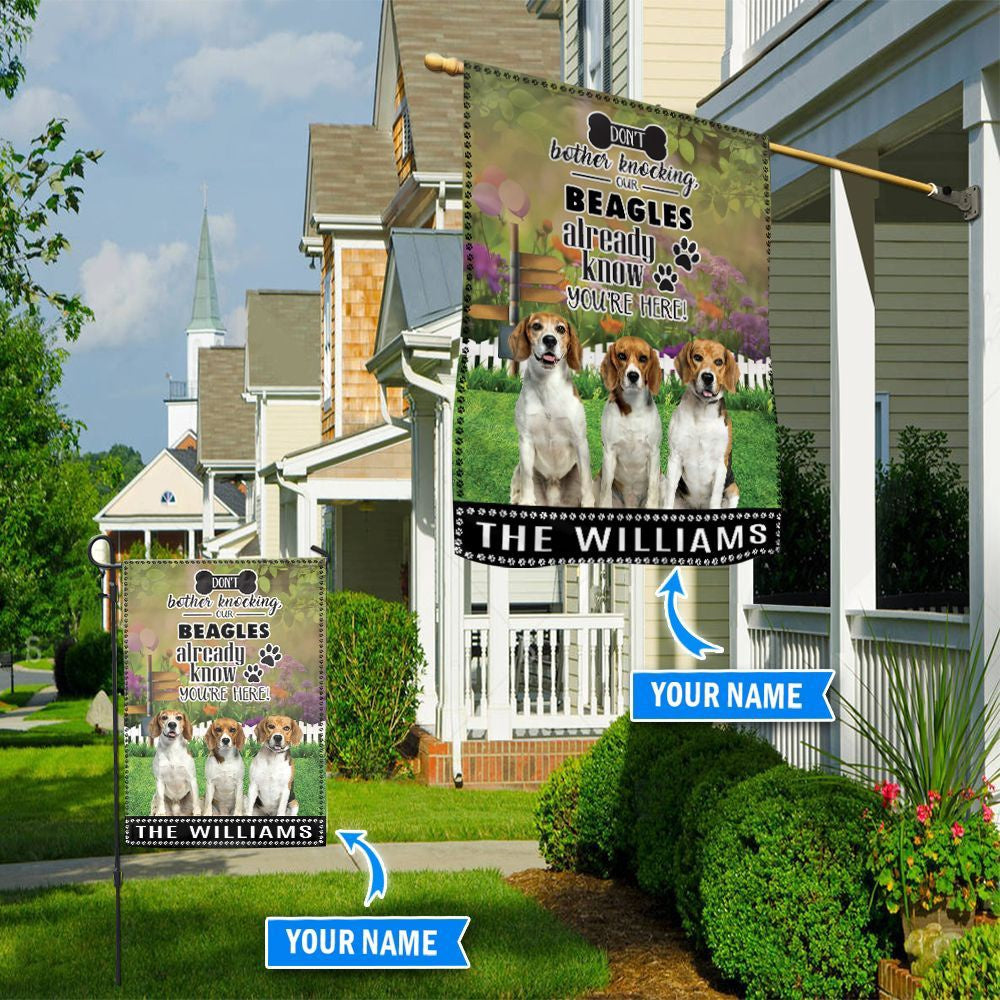 Personalized Dog Flags, Beagle Don't Bother Knocking Flag, Garden Flags Dogs, Dog House Flags