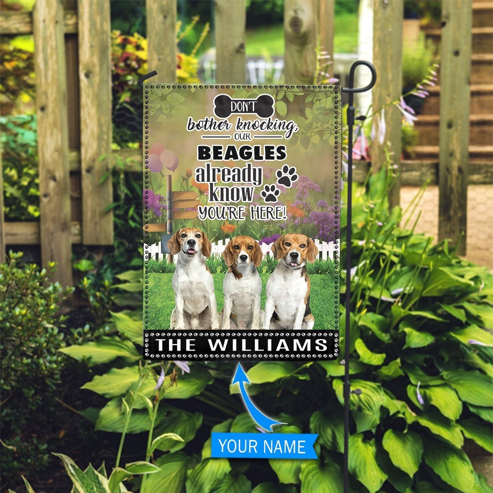 Personalized Dog Flags, Beagle Don't Bother Knocking Flag, Garden Flags Dogs, Dog House Flags