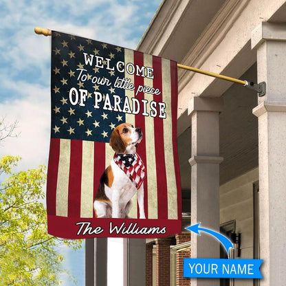 Personalized Dog Flags, Beagle Welcome To Our Paradise Flag, Garden Flags Dogs, Dog House Flags