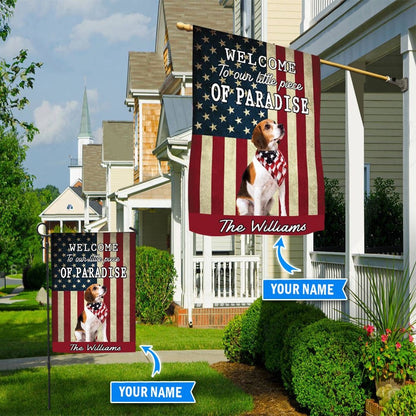 Personalized Dog Flags, Beagle Welcome To Our Paradise Flag, Garden Flags Dogs, Dog House Flags