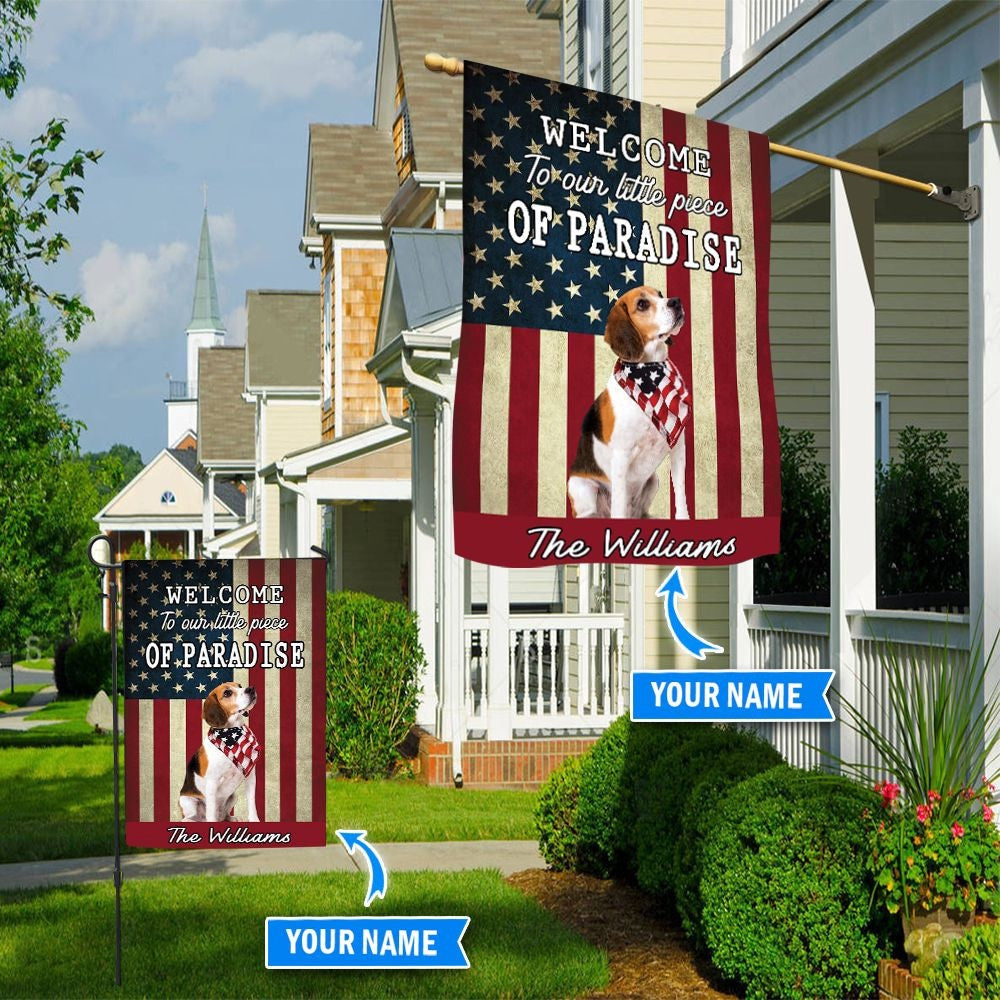 Personalized Dog Flags, Beagle Welcome To Our Paradise Flag, Garden Flags Dogs, Dog House Flags