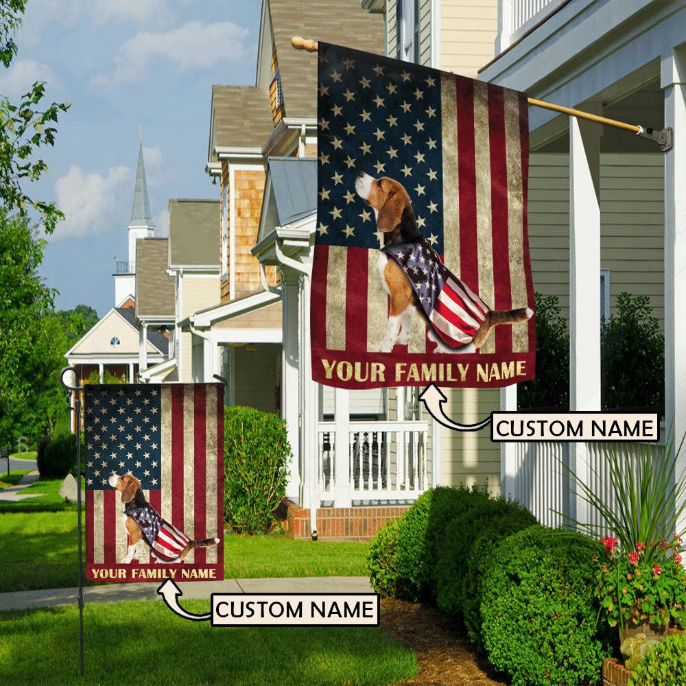 Personalized Dog Flags, Beagle &amp American Flag, Garden Flags Dogs, Dog House Flags