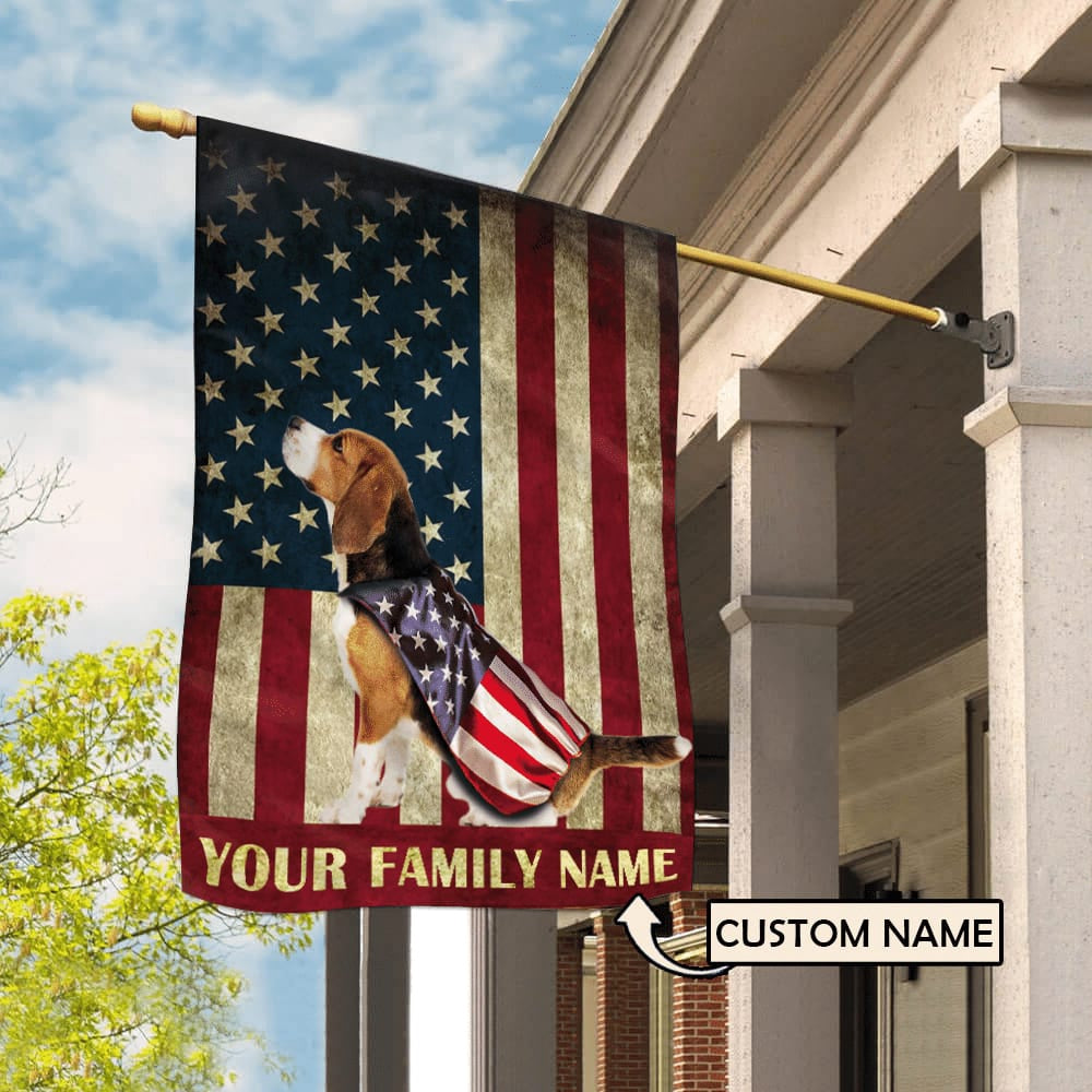 Personalized Dog Flags, Beagle &amp American Flag, Garden Flags Dogs, Dog House Flags