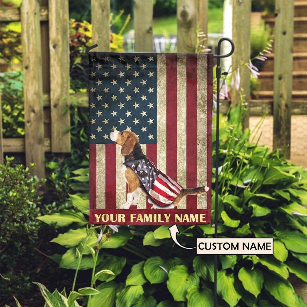 Personalized Dog Flags, Beagle &amp American Flag, Garden Flags Dogs, Dog House Flags
