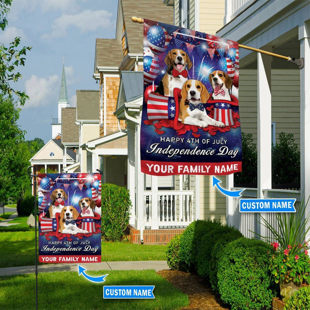 Personalized Dog Flags, Beagles Happy Independence Day Flag, Garden Flags Dogs, Dog House Flags