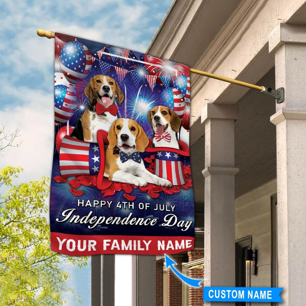 Personalized Dog Flags, Beagles Happy Independence Day Flag, Garden Flags Dogs, Dog House Flags