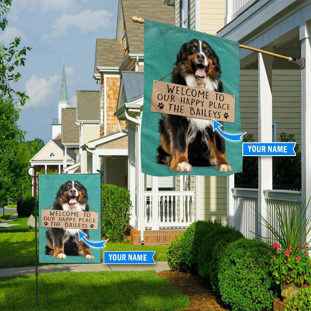 Personalized Dog Flags, Bernese Mountain Dog-Welcome To Our Happy Place Flag, Dog Flag For House, Garden Flags Dogs, Dog House Flags