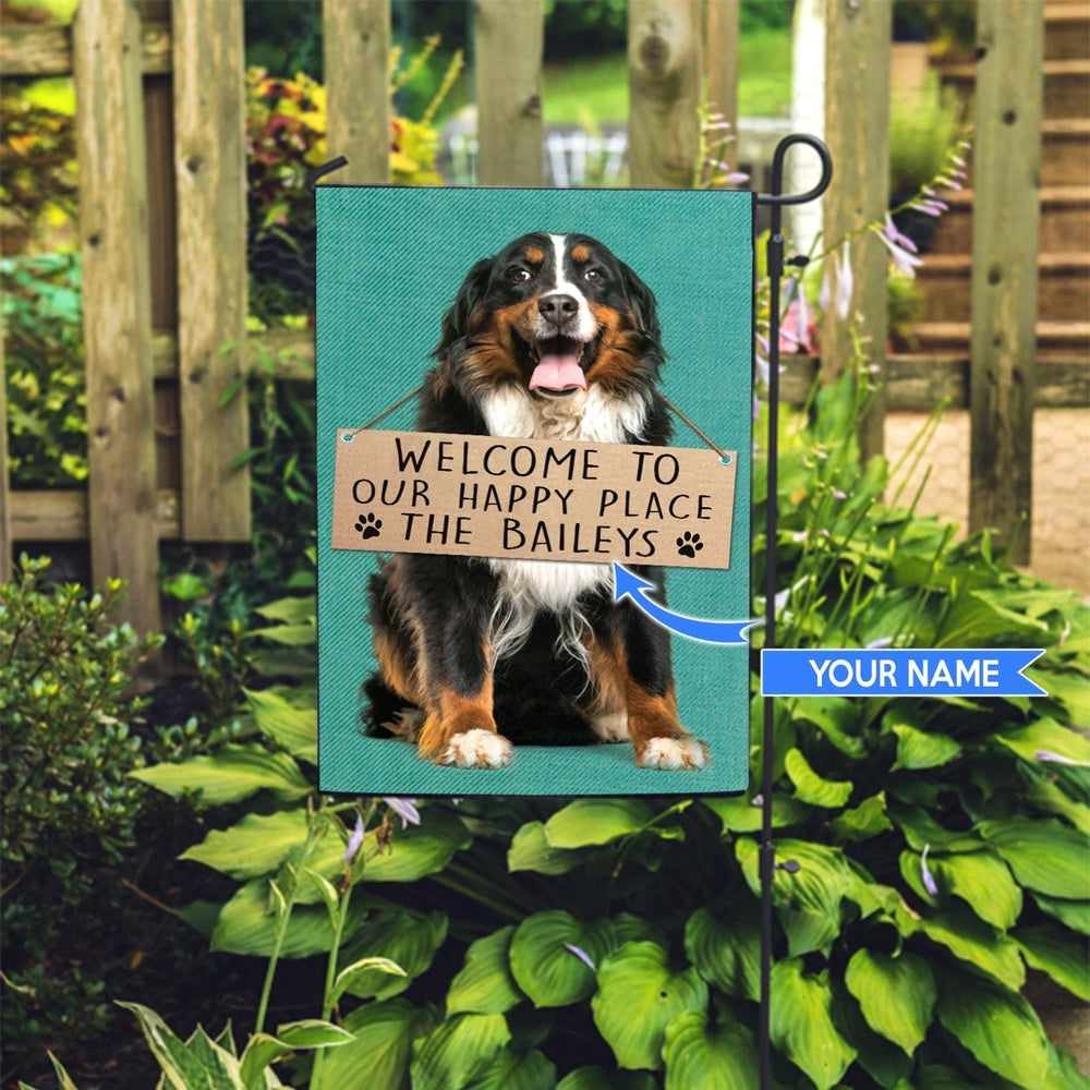 Personalized Dog Flags, Bernese Mountain Dog-Welcome To Our Happy Place Flag, Dog Flag For House, Garden Flags Dogs, Dog House Flags