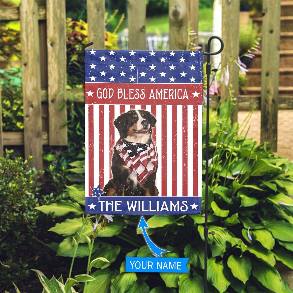 Personalized Dog Flags, Bernese Mountain Dog God Bless America Flag, Garden Flags Dogs, Dog House Flags