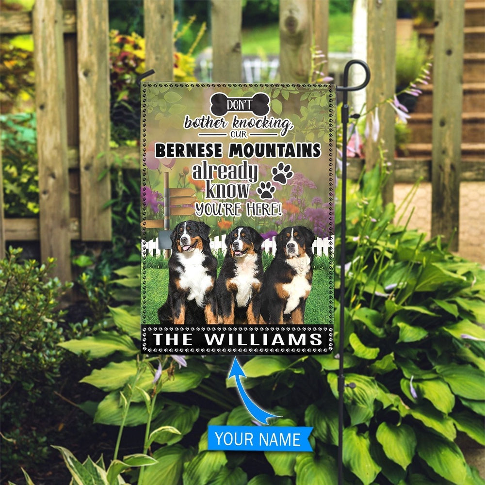 Personalized Dog Flags, Bernese Mountain Don't Bother Knocking Flag, Garden Flags Dogs, Dog House Flags