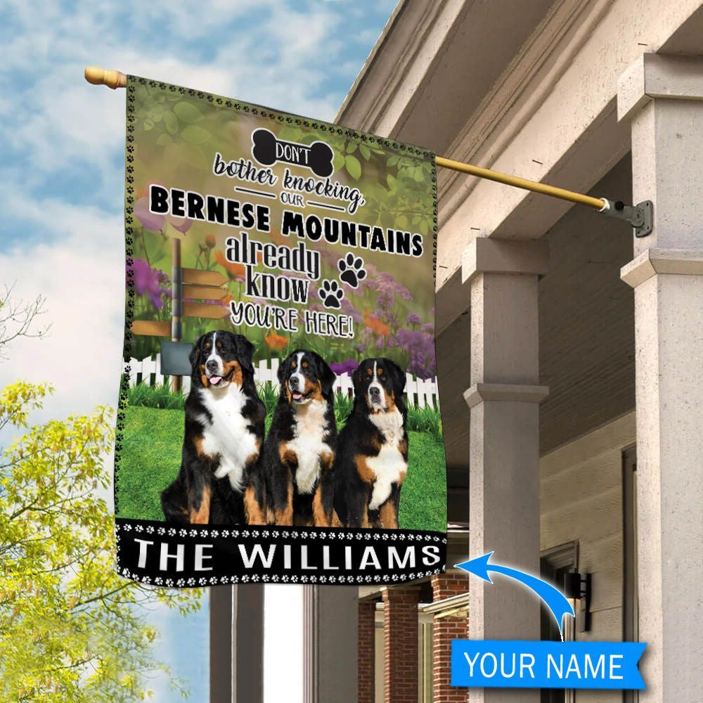 Personalized Dog Flags, Bernese Mountain Don't Bother Knocking Flag, Garden Flags Dogs, Dog House Flags