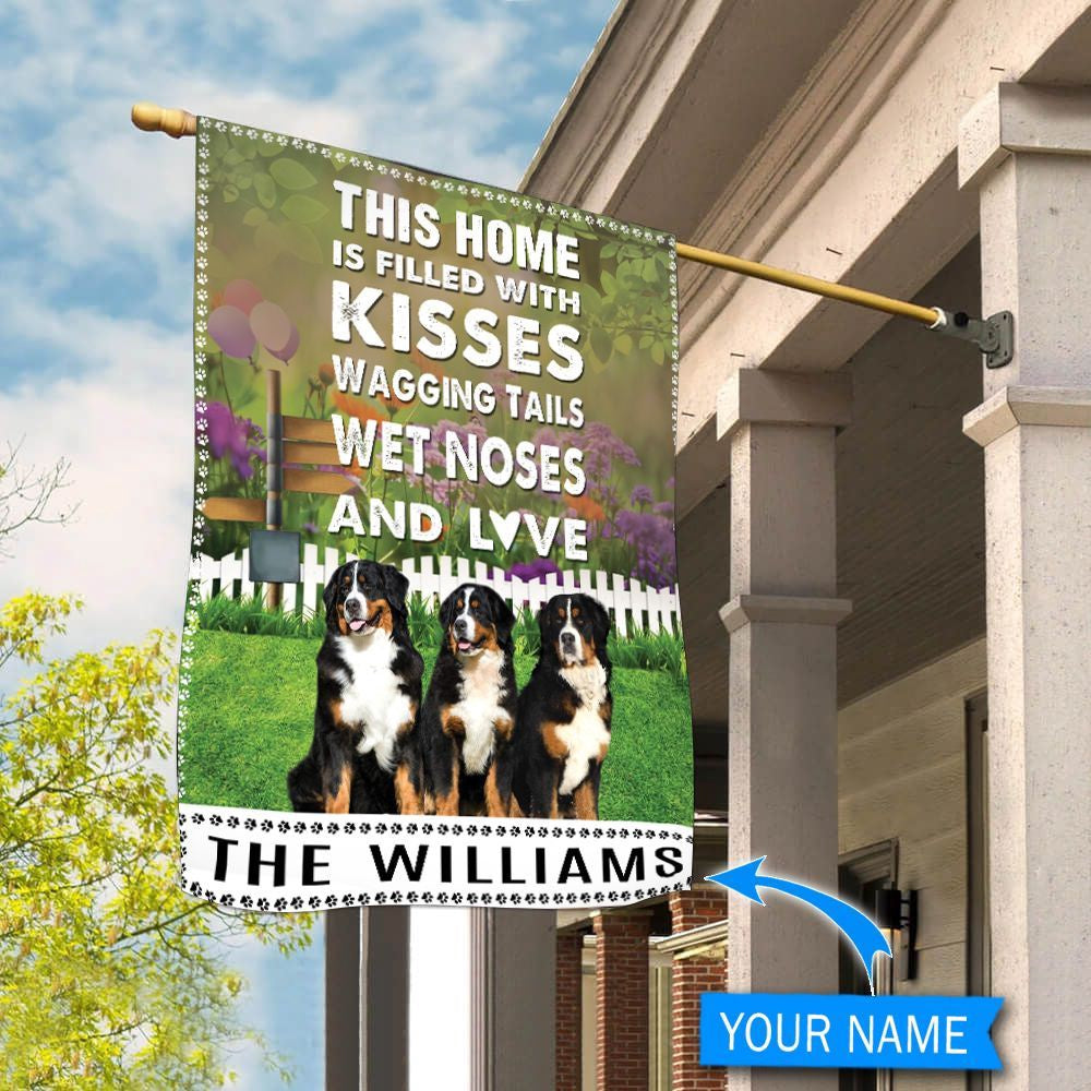 Personalized Dog Flags, Bernese Mountains This Home Is Filled With Kisses Flag, Garden Flags Dogs, Dog House Flags