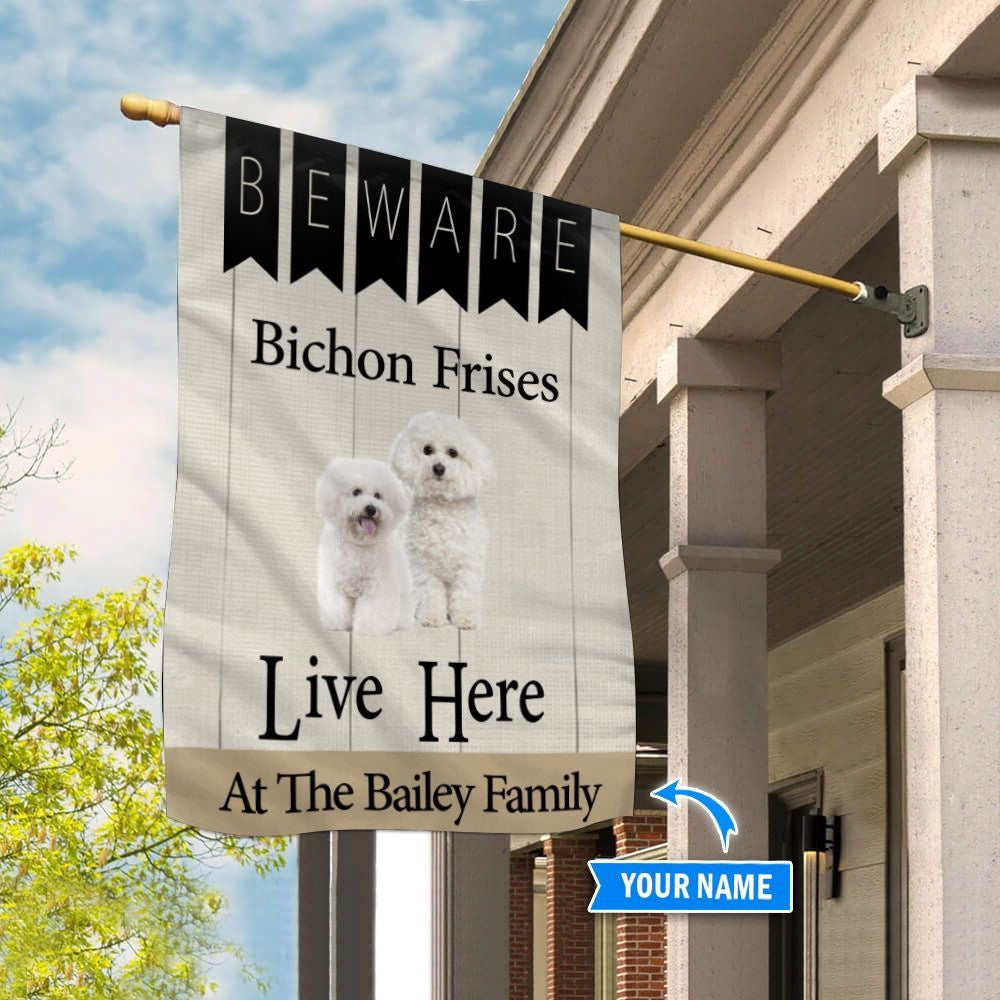 Personalized Dog Flags, Beware Bichon Frises Live Here Flag, Garden Flags Dogs, Dog House Flags