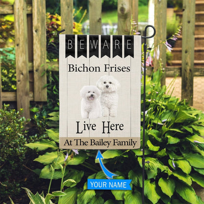 Personalized Dog Flags, Beware Bichon Frises Live Here Flag, Garden Flags Dogs, Dog House Flags