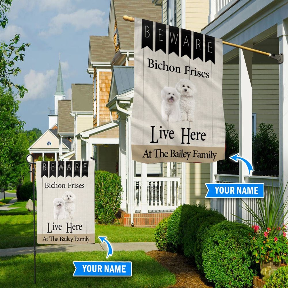 Personalized Dog Flags, Beware Bichon Frises Live Here Flag, Garden Flags Dogs, Dog House Flags