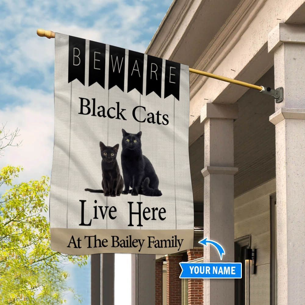 Personalized Dog Flags, Beware Black Cats Live Here Flag, Garden Flags Dogs, Dog House Flags
