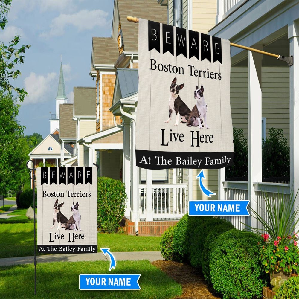 Personalized Dog Flags, Beware Boston Terriers Live Here Flag, Garden Flags Dogs, Dog House Flags