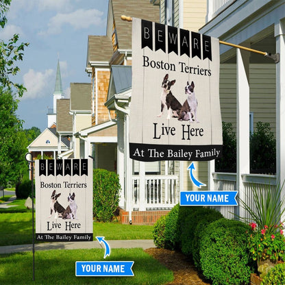 Personalized Dog Flags, Beware Boston Terriers Live Here Flag, Garden Flags Dogs, Dog House Flags