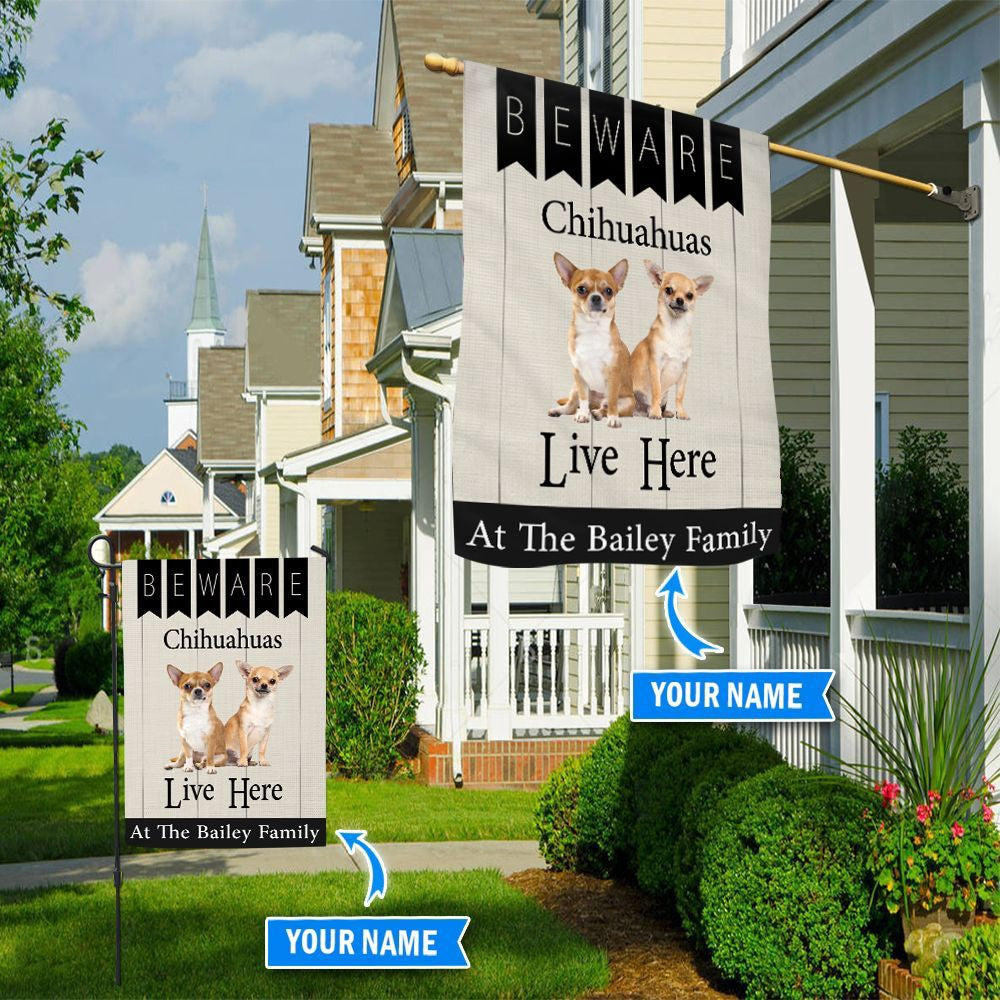 Personalized Dog Flags, Beware Chihuahuas Live Here Flag, Garden Flags Dogs, Dog House Flags