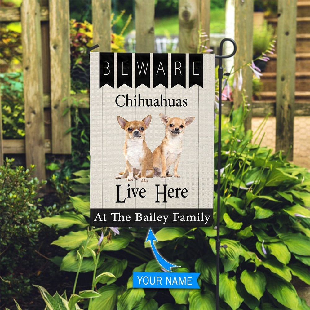Personalized Dog Flags, Beware Chihuahuas Live Here Flag, Garden Flags Dogs, Dog House Flags