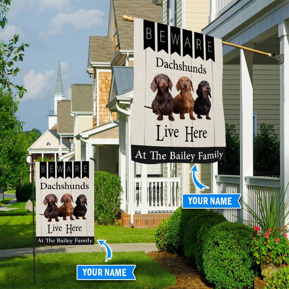 Personalized Dog Flags, Beware Dachshunds Live Here Flag, Custom Dog Garden Flags, Garden Flags Dogs, Dog House Flags
