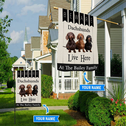 Personalized Dog Flags, Beware Dachshunds Live Here Flag, Custom Dog Garden Flags, Garden Flags Dogs, Dog House Flags