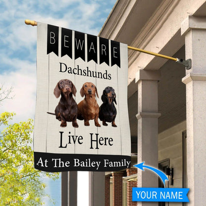 Personalized Dog Flags, Beware Dachshunds Live Here Flag, Custom Dog Garden Flags, Garden Flags Dogs, Dog House Flags