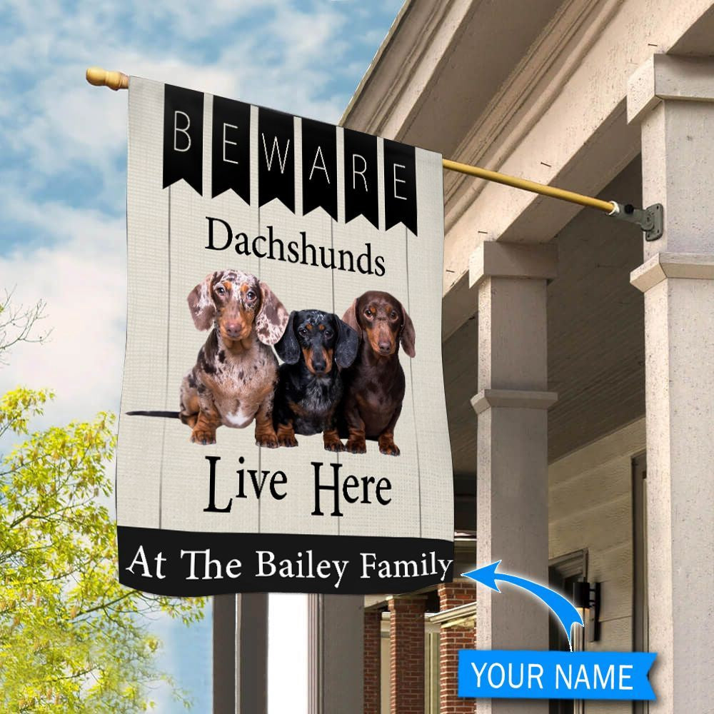 Personalized Dog Flags, Beware Dachshunds Live Here Flag Flag, Garden Flags Dogs, Dog House Flags