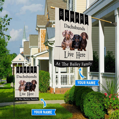 Personalized Dog Flags, Beware Dachshunds Live Here Flag Flag, Garden Flags Dogs, Dog House Flags