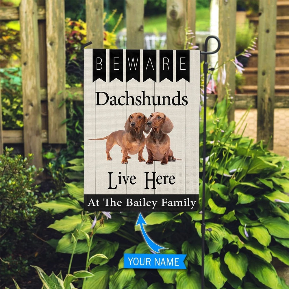 Personalized Dog Flags, Beware Dachshunds Live Here Flag, Garden Flags Dogs, Dog House Flags