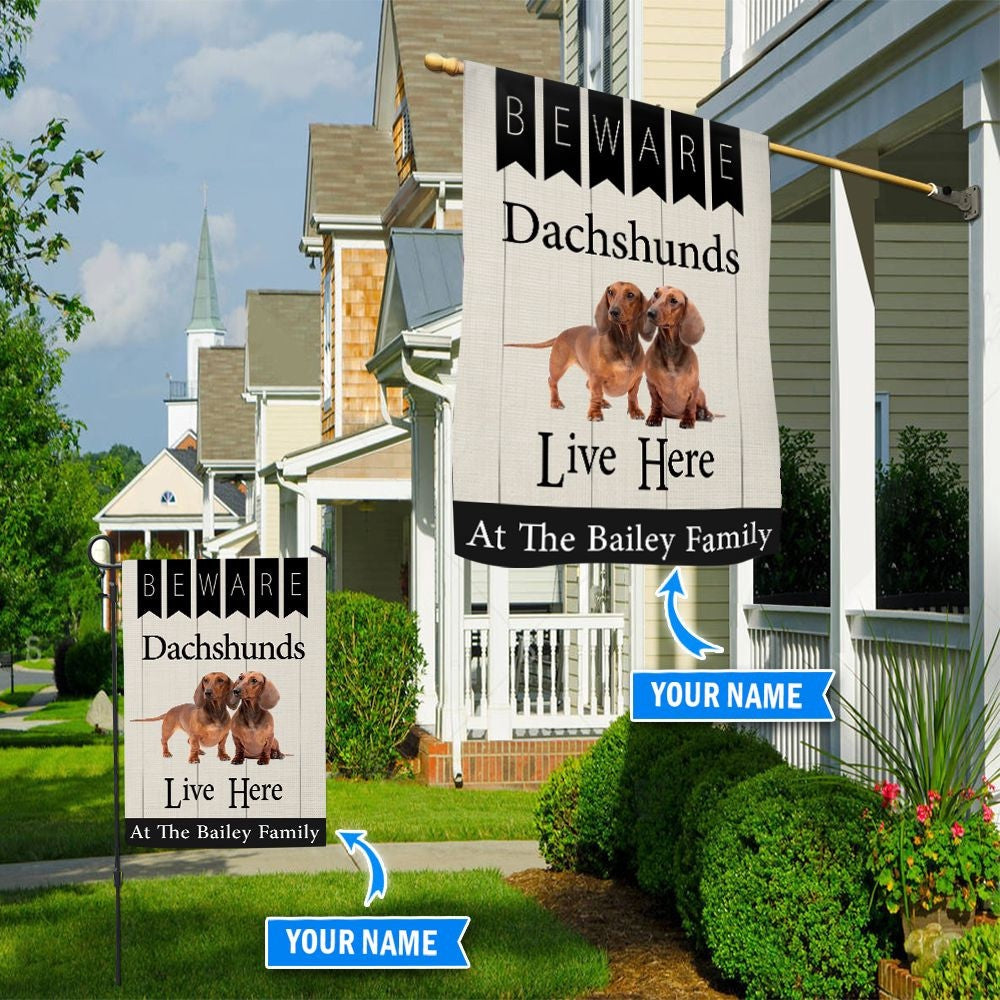 Personalized Dog Flags, Beware Dachshunds Live Here Flag, Garden Flags Dogs, Dog House Flags