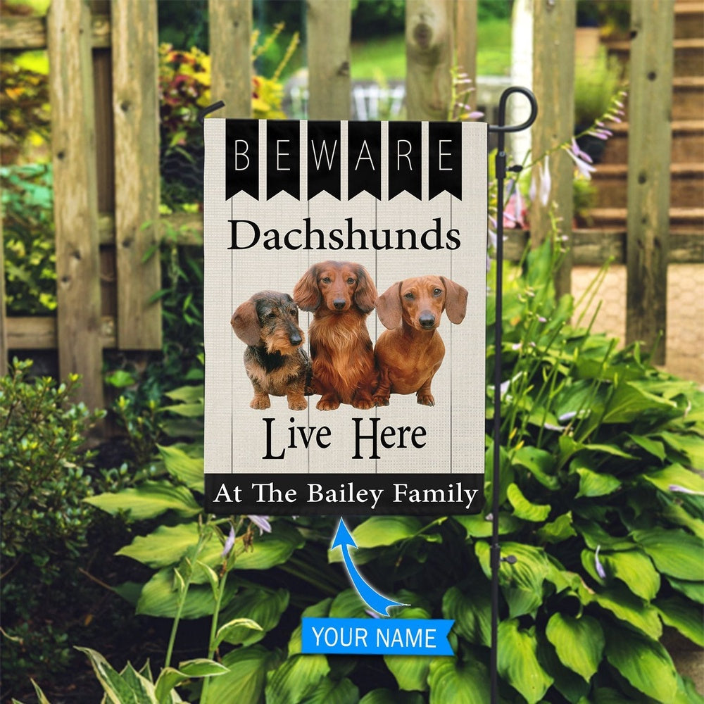 Personalized Dog Flags, Beware Dachshunds Live Here Flag, Gift For Dog Lovers, Custom Dog Garden Flags, Garden Flags Dogs, Dog House Flags