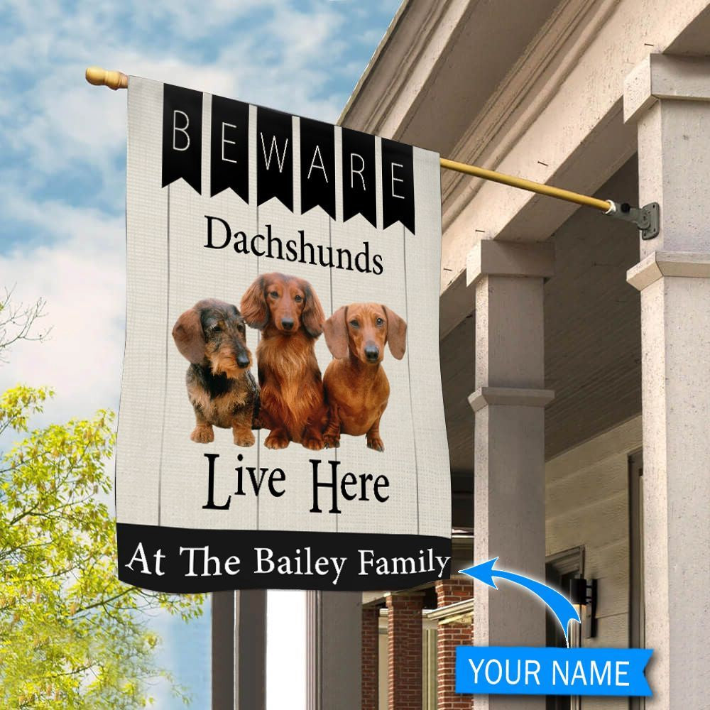 Personalized Dog Flags, Beware Dachshunds Live Here Flag, Gift For Dog Lovers, Custom Dog Garden Flags, Garden Flags Dogs, Dog House Flags