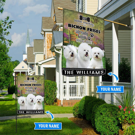 Personalized Dog Flags, Bichon Frisé Don't Bother Knocking Flag, Garden Flags Dogs, Dog House Flags
