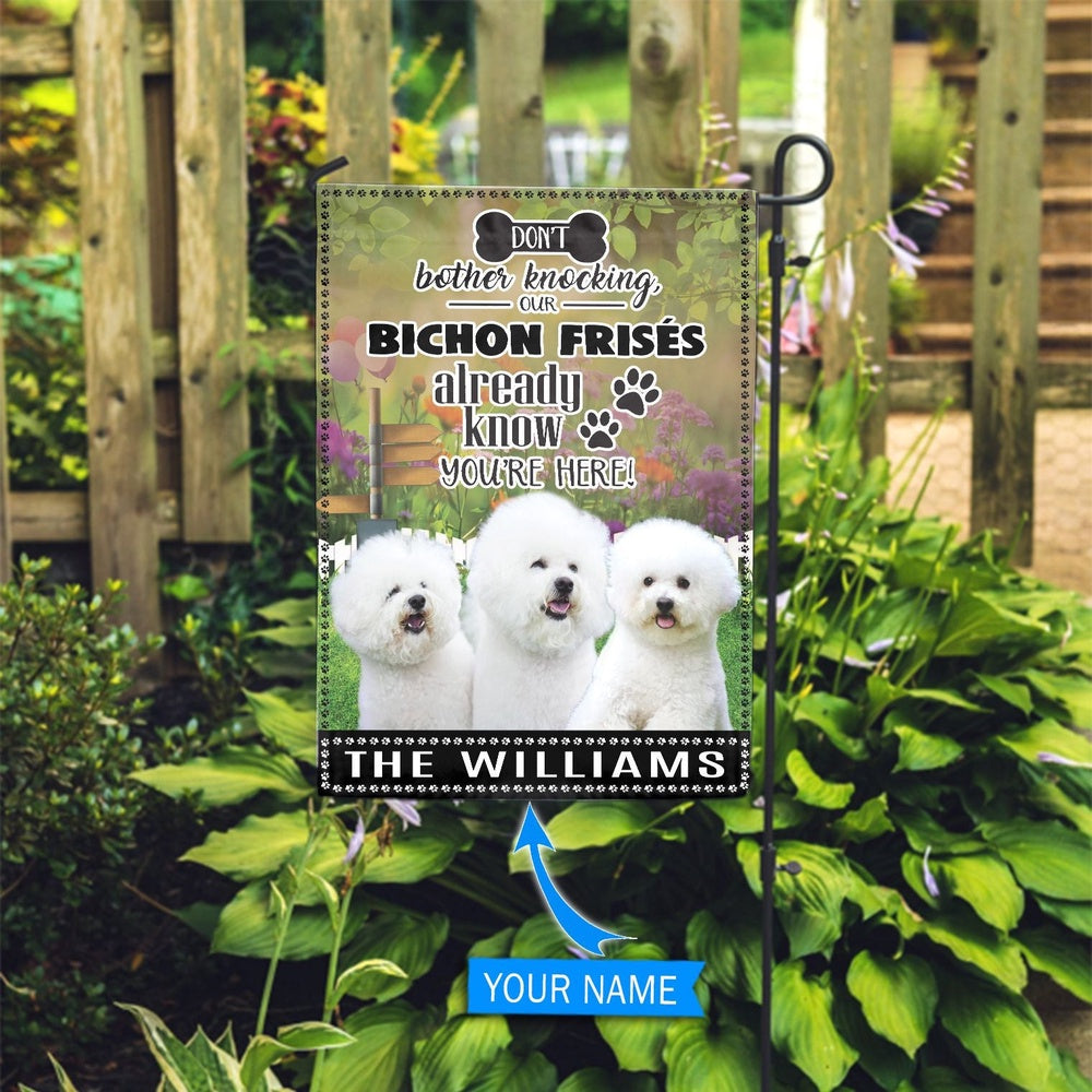 Personalized Dog Flags, Bichon Frisé Don't Bother Knocking Flag, Garden Flags Dogs, Dog House Flags