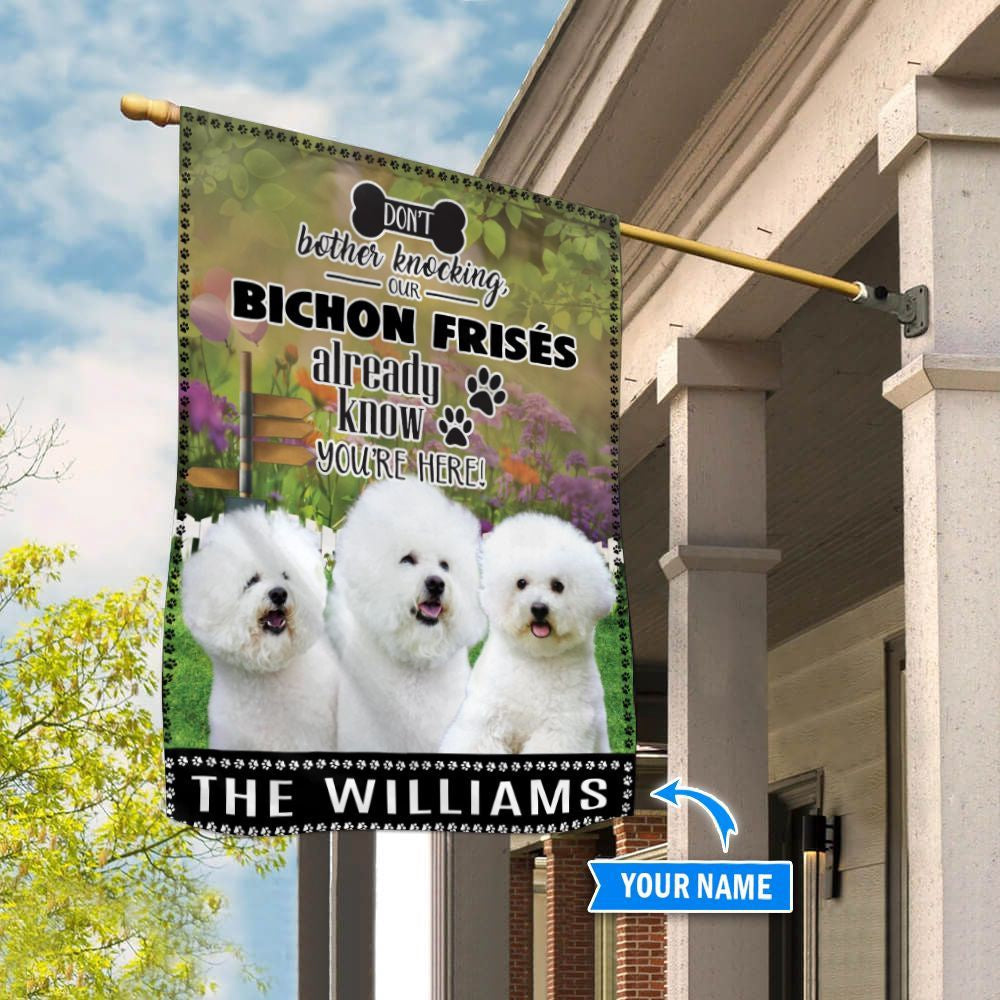 Personalized Dog Flags, Bichon Frisé Don't Bother Knocking Flag, Garden Flags Dogs, Dog House Flags