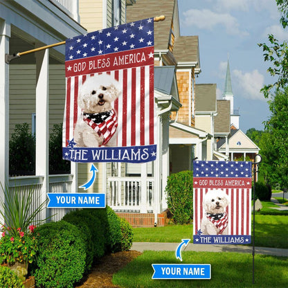 Personalized Dog Flags, Bichon Frisé God Bless America Flag, Garden Flags Dogs, Dog House Flags